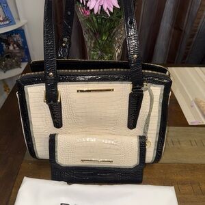 Brahmin Alice Ivory Bag&Wallet, Black and Cream Handbag Set